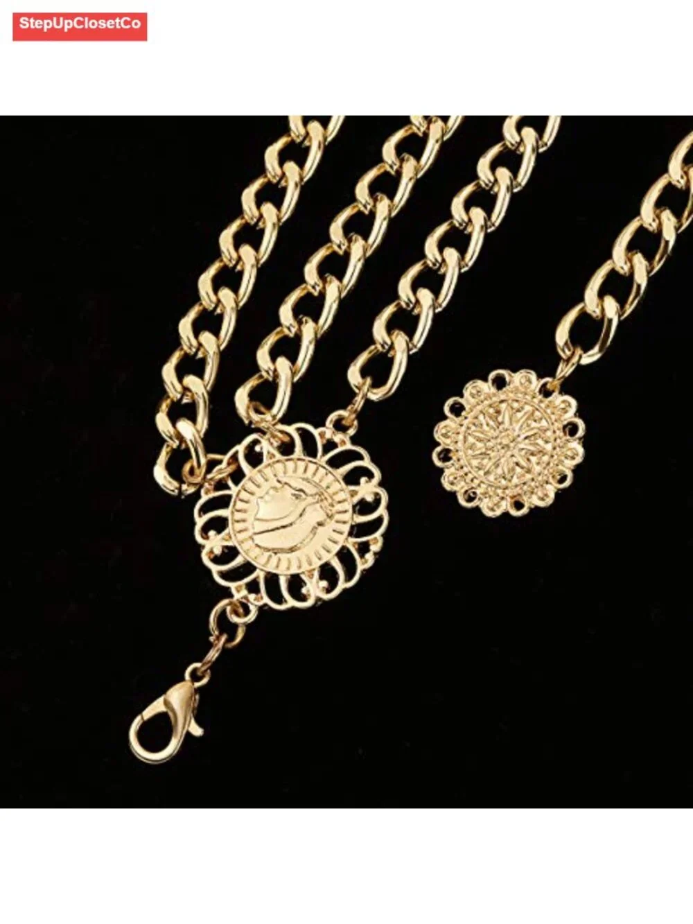 Multilayer Metal Waist Chain Belt for Women, Adjustable Coin Pendant Dress Belt